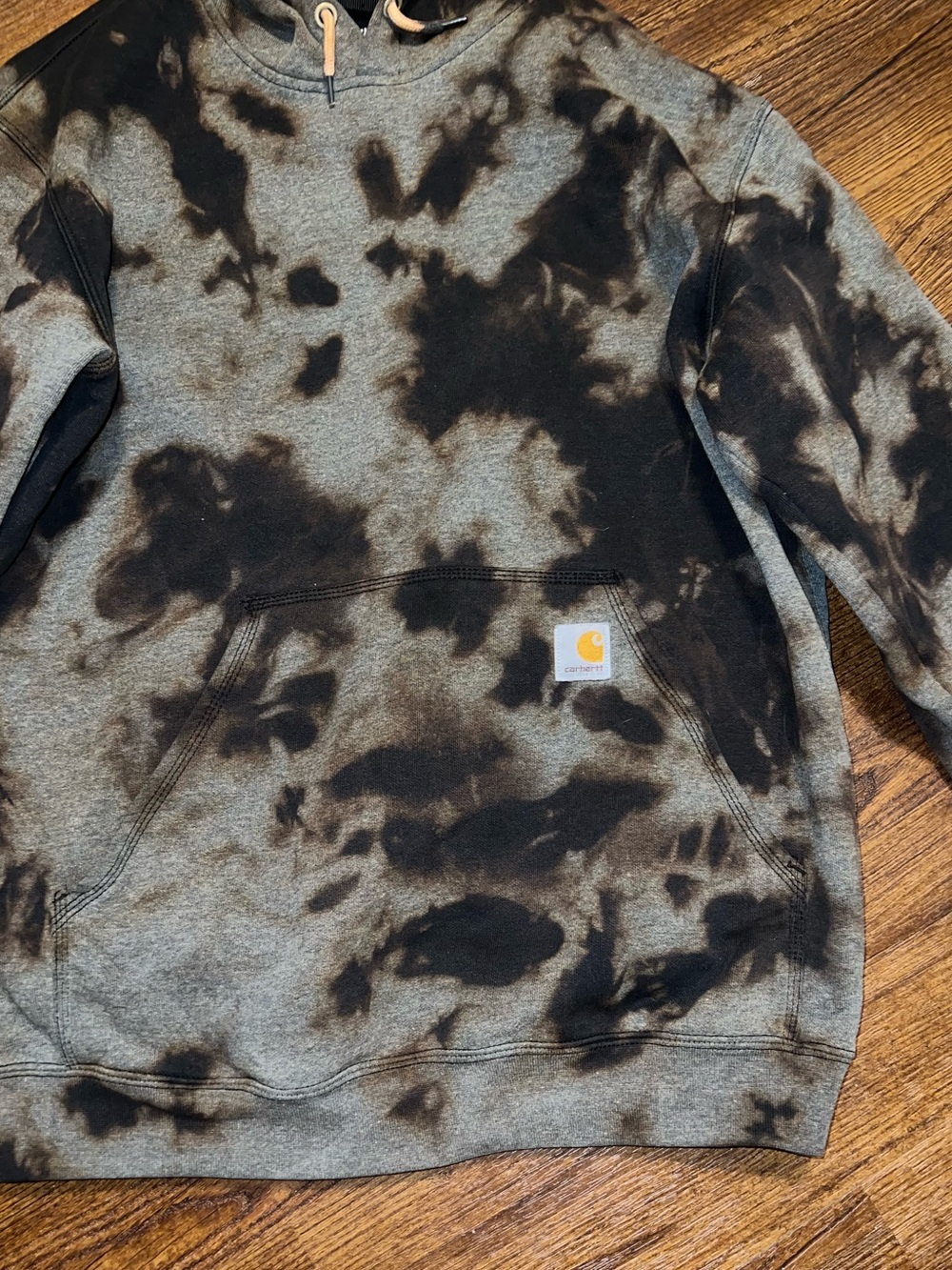 Carhartt Loose Fit Black Gray Acid Wash Custom Pullover Sweatshirt Hoodie Size M - Picture 6 of 10